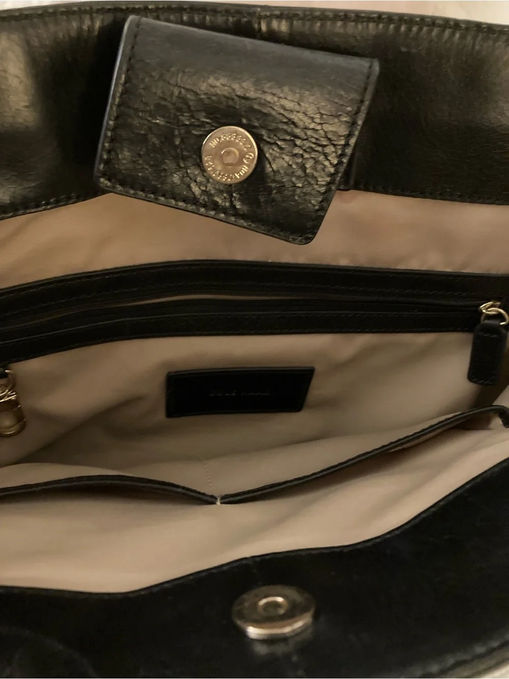 Cole Haan Black Leather Structured Briefcase with Gold Plate